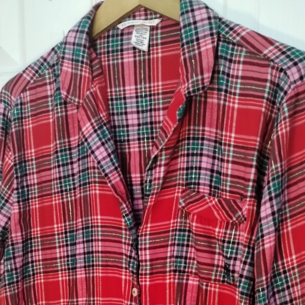 Victoria Secret Red Plaid Button-Up Pajama Top